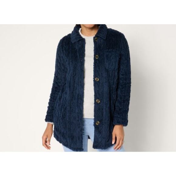Cuddl Duds Size M Navy Sculpted Sherpa Shirt Jacket A667661 NWOT - Picture 1 of 8